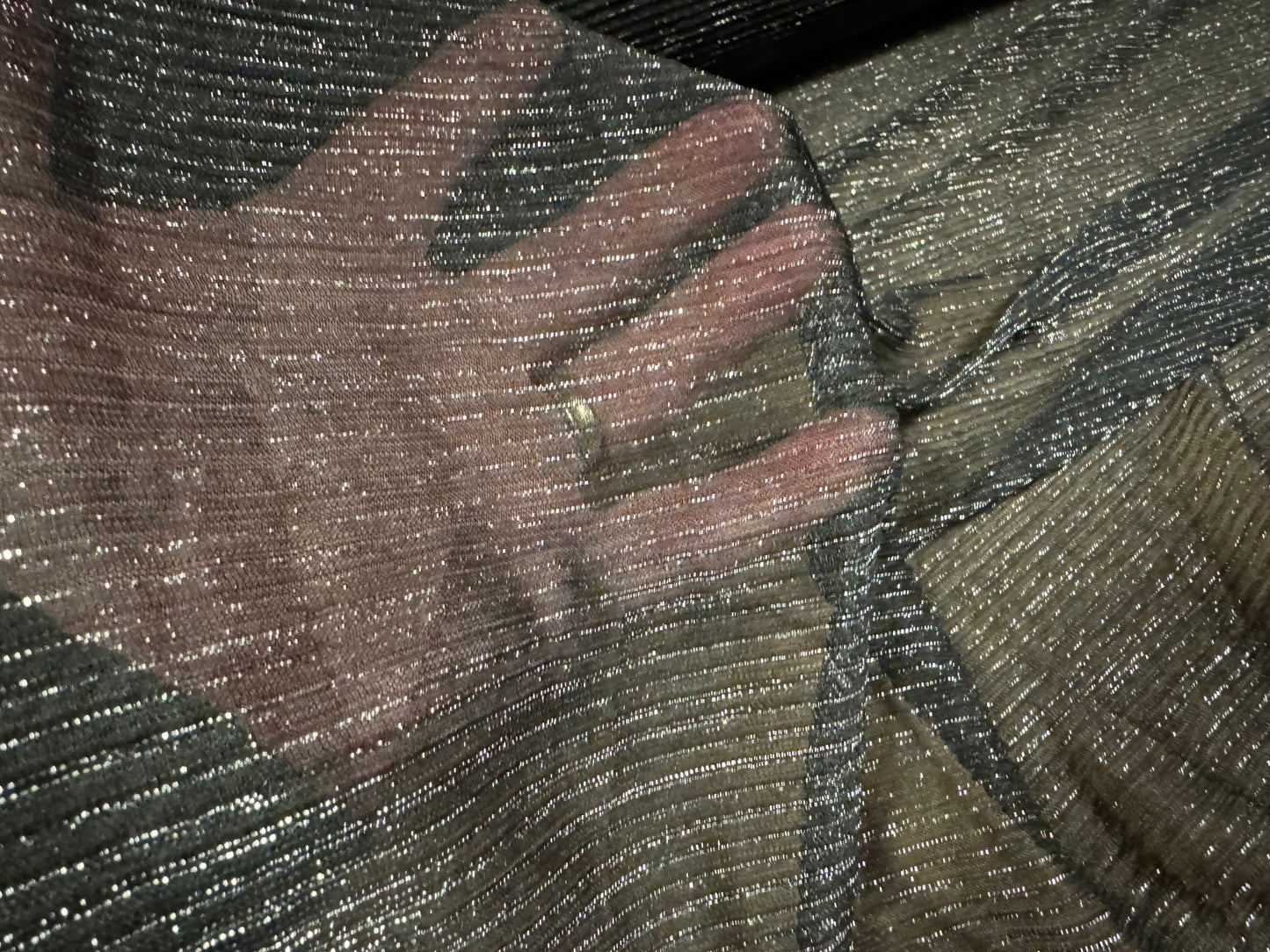 Moonlight shimmer metallic stretch plissé mesh net fabric, per metre - charcoal & silver lurex