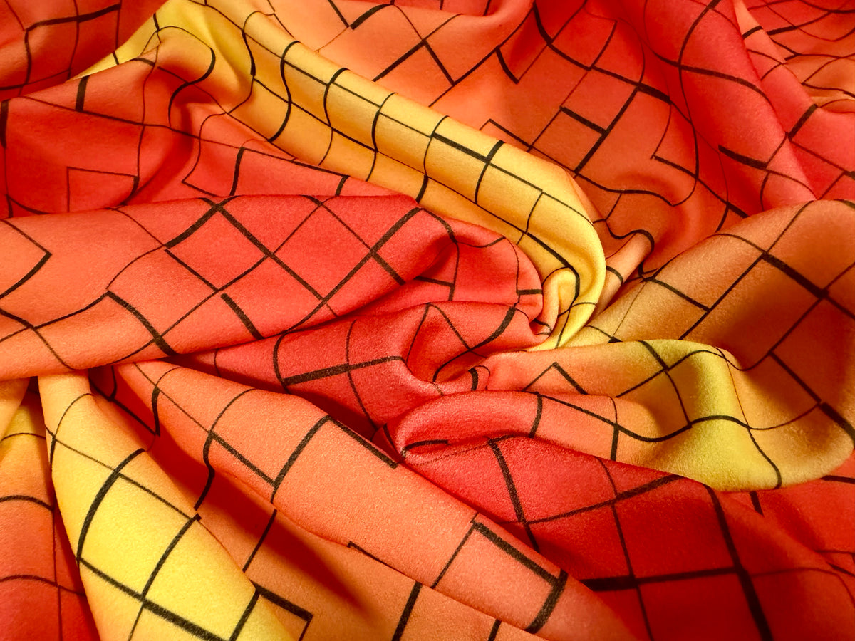 Scuba stretch spandex double jersey fabric, per metre - geometric sunset print