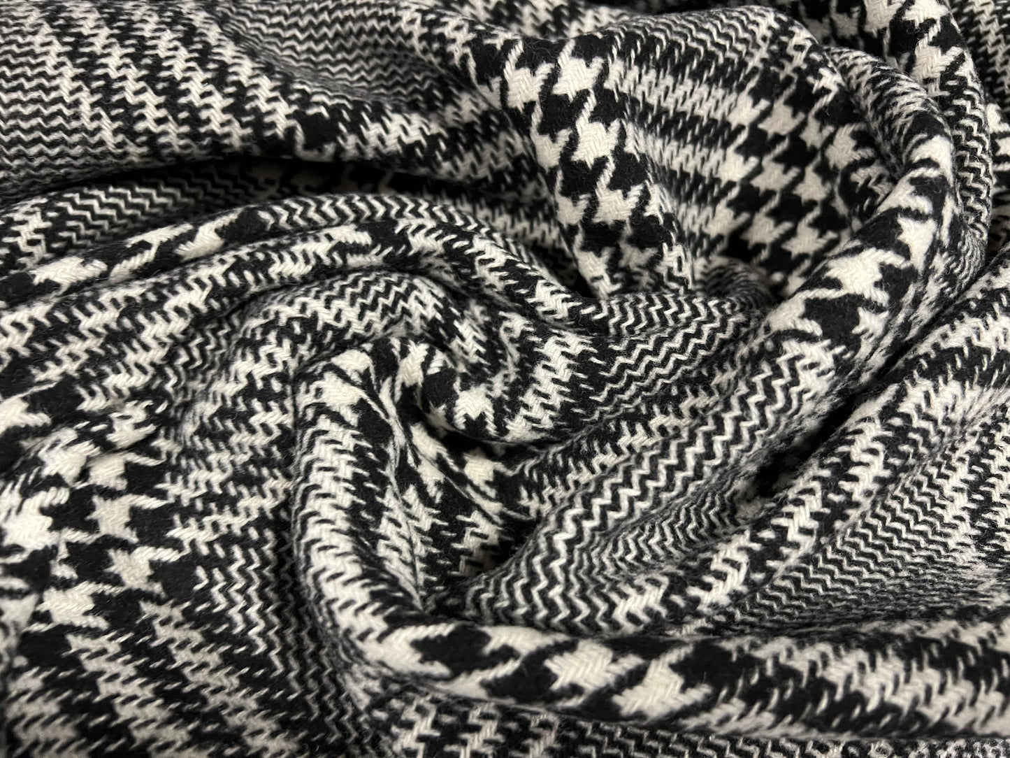 Wool blend coat jacket fabric, per metre - Prince of Wales check Jacquard - black & white