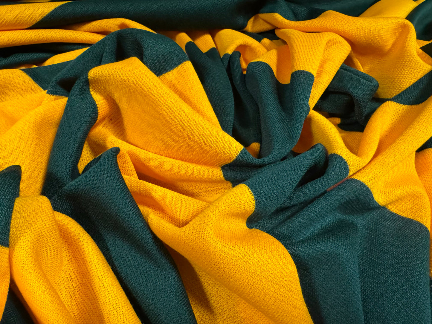 Knitwear jersey fabric, per metre - Rugby stripe - green & gold
