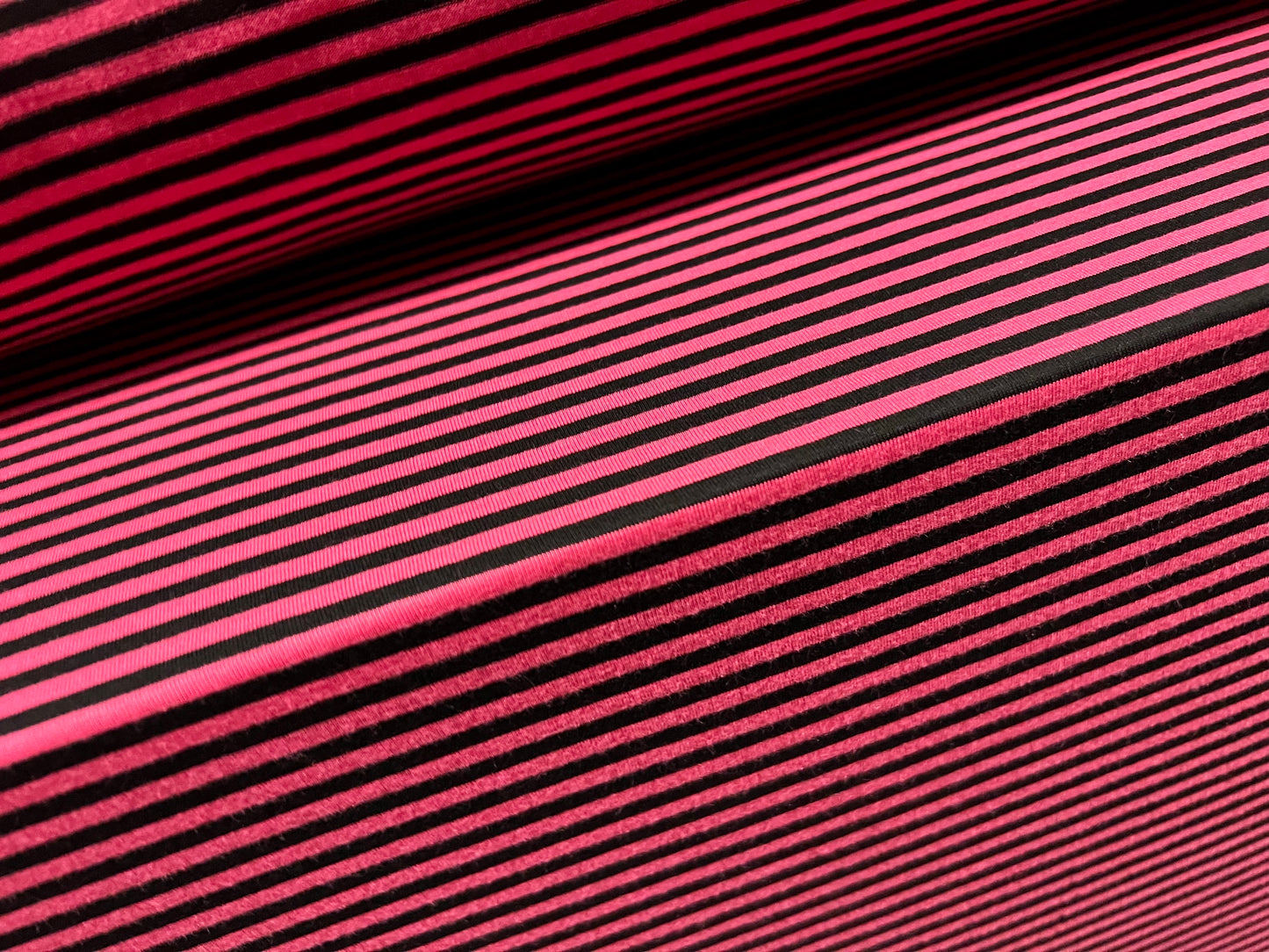 Viscose blend single jersey fabric, per metre - stripe - fuchsia & black