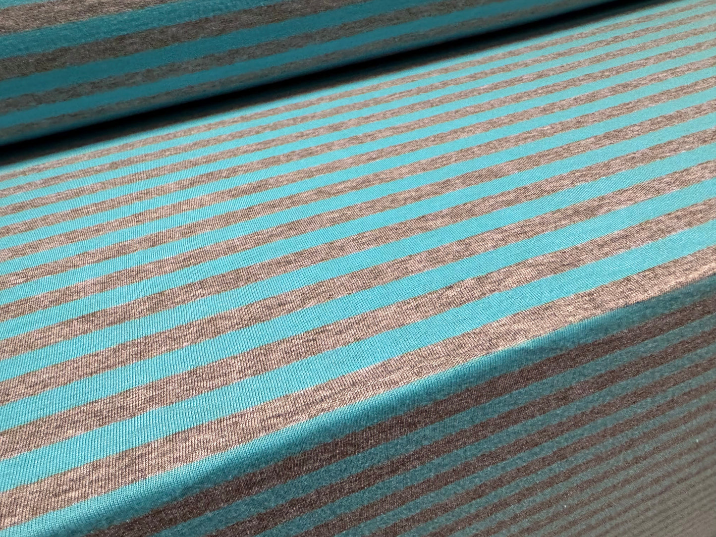 Stretch viscose blend single jersey fabric, per metre - stripe - turquoise blue & grey marl