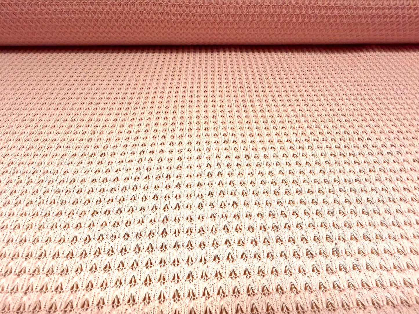 Stretch crochet knit jersey fabric, per metre - baby pink