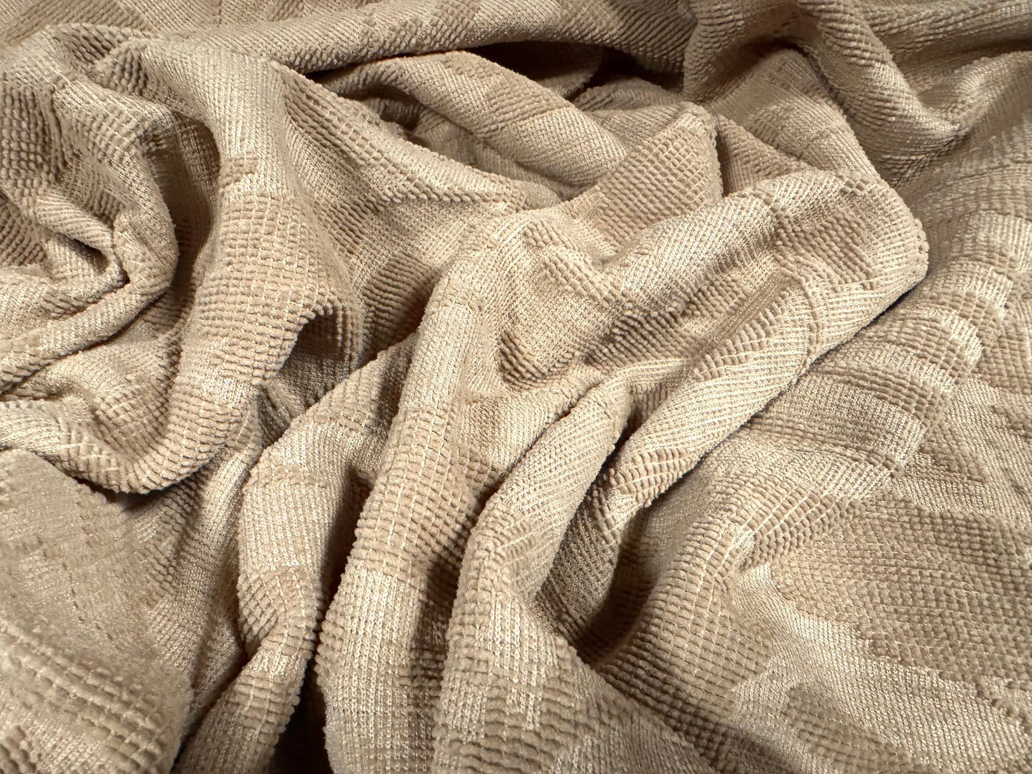 Soft chenille upholstery fabric, per metre - floral jacquard - beige