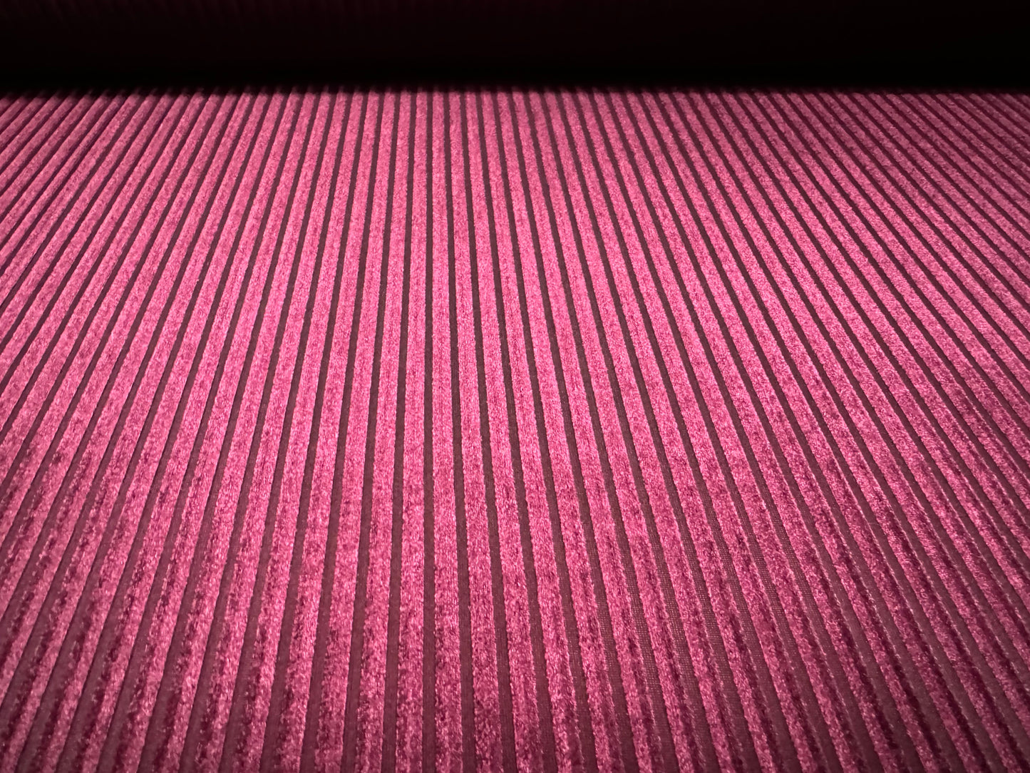 Spandex velvet stretch dress fabric, per metre - burnout ribbed stripe - magenta