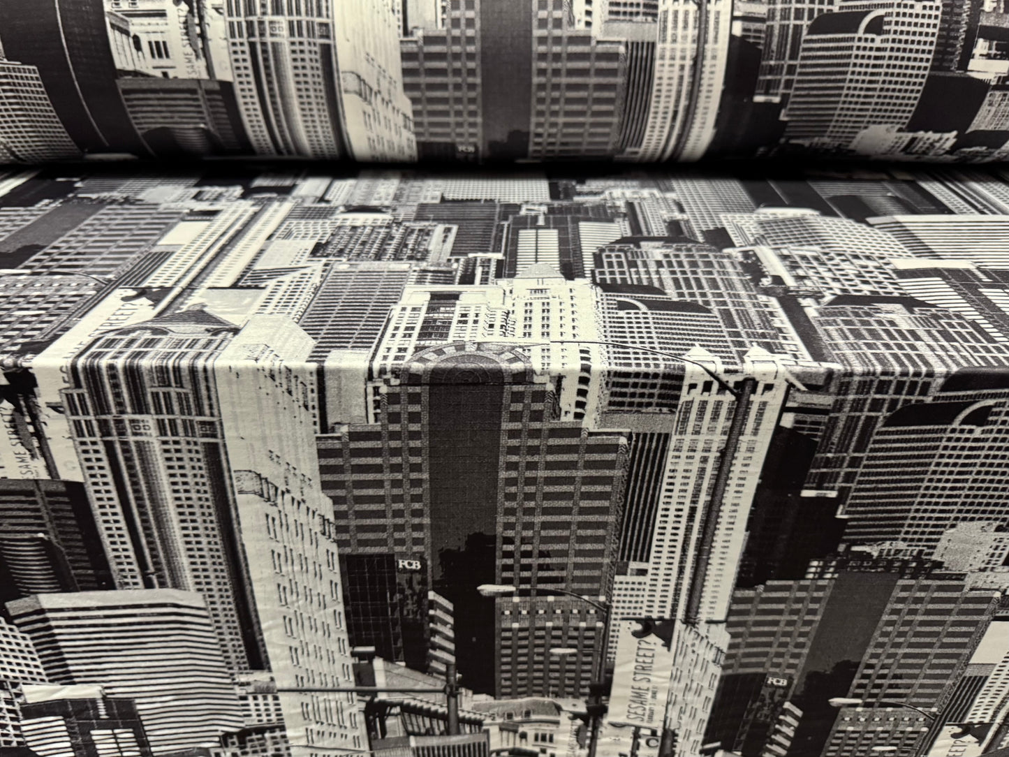 Soft touch stretch spandex single jersey fabric, per metre - Manhattan, New York print - grey