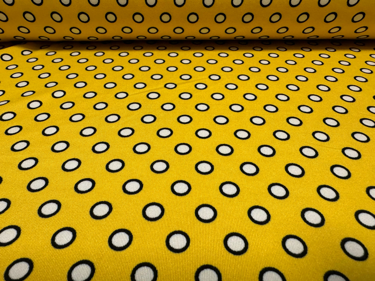 Stretch spandex single jersey fabric, per metre - Bright spot print - yellow