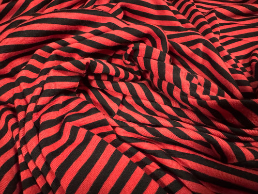 Stretch viscose blend single jersey fabric, per metre - stripe - red & black