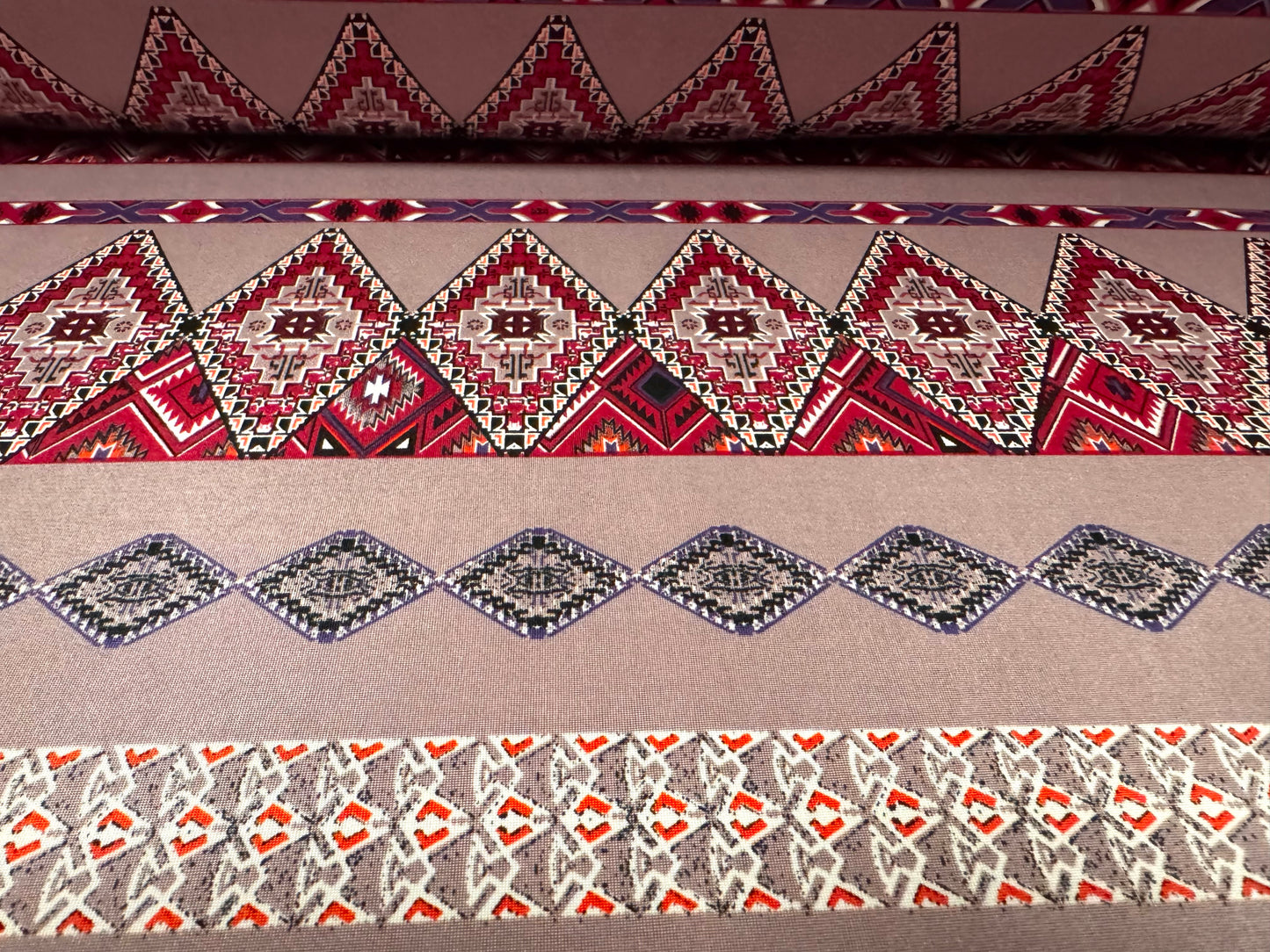Soft touch stretch spandex jersey fabric, per metre - Aztec Inca print - dusky pink & Fuschia