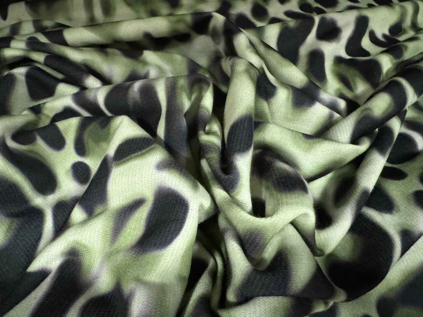 French Terry loopback sweatshirt jersey fabric, per metre - leopard smudge print - sage green