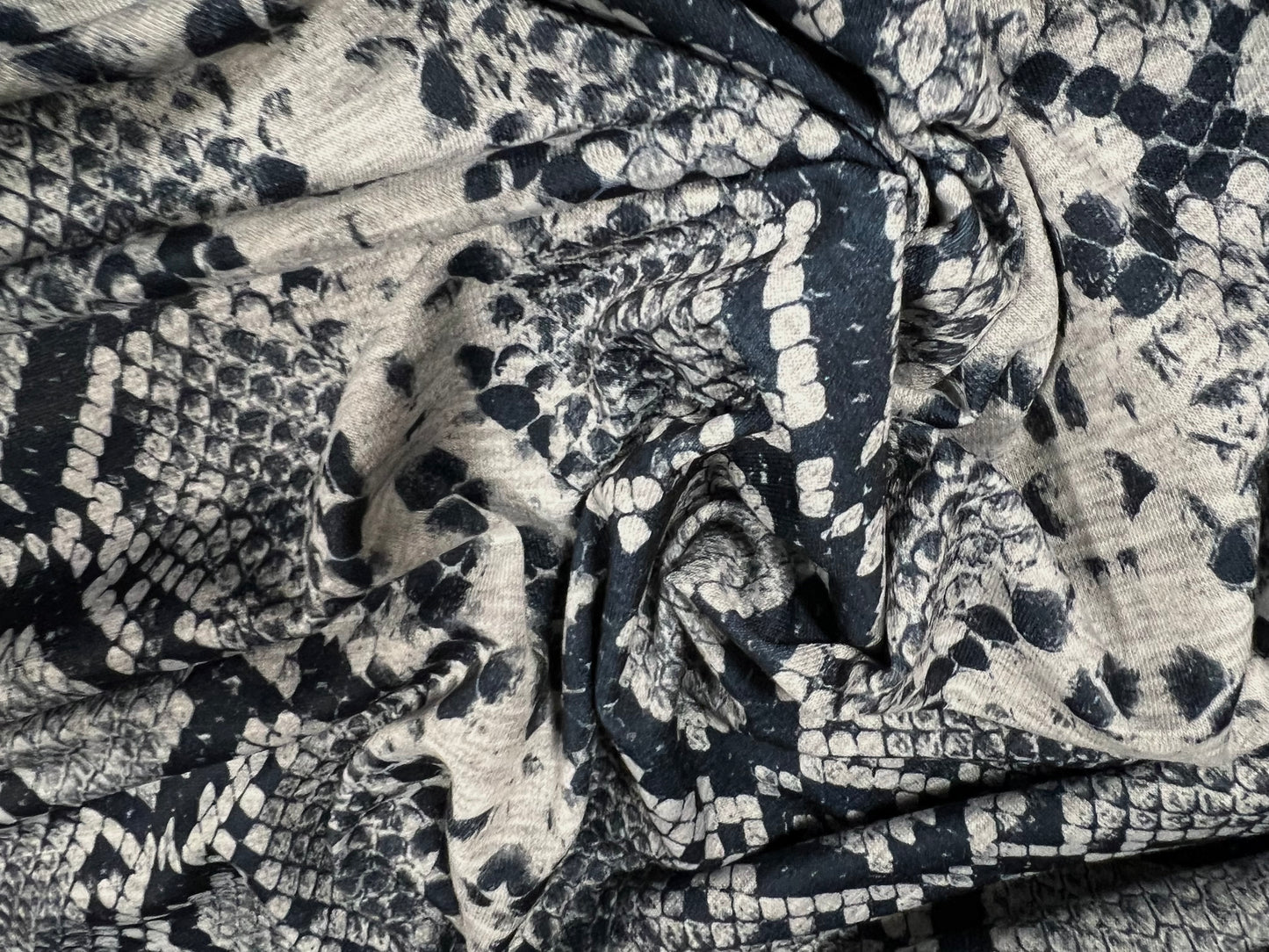 French Terry soft loopback jersey fabric, per metre - snakeskin print - grey marl & black
