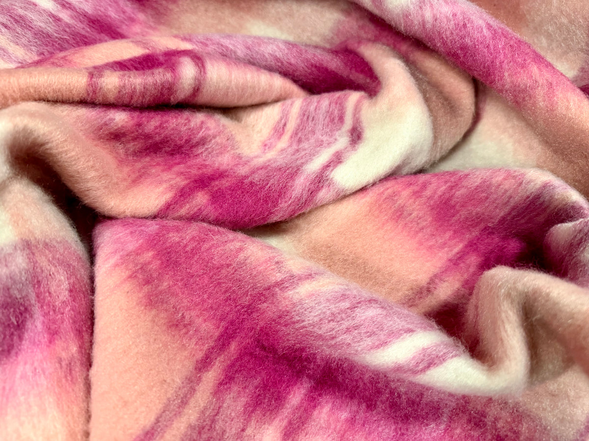 Wool faux fur fabric, per metre - plaid check - pink & magenta