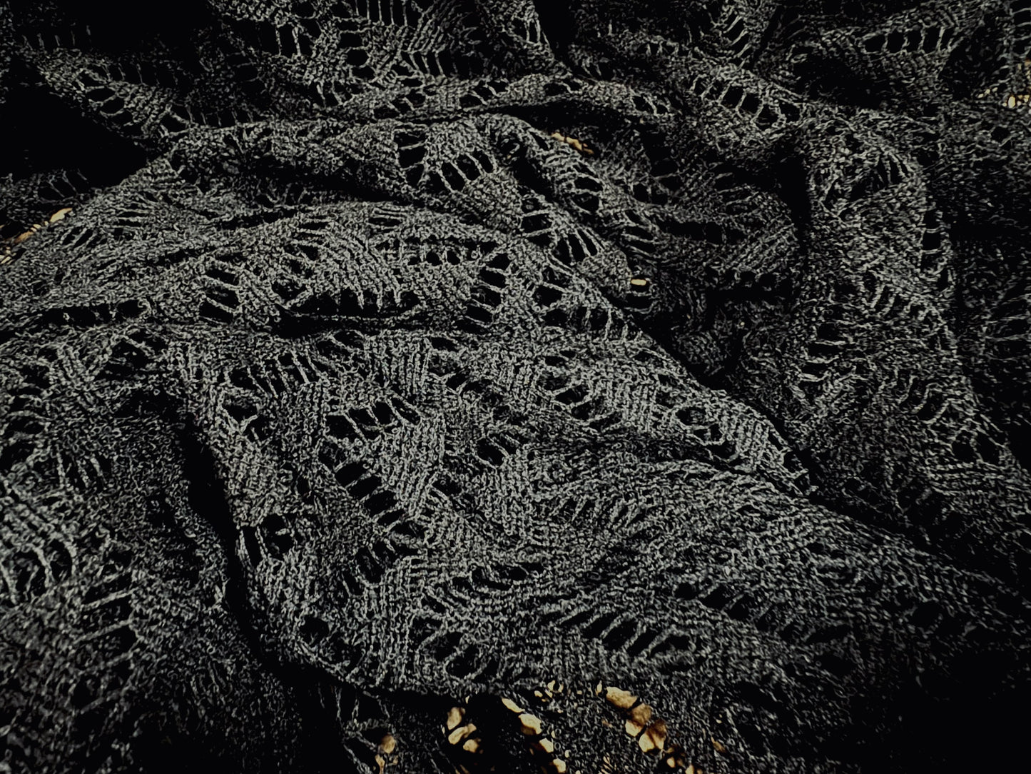 Crochet knit lace dress fabric, per metre - zigzag pattern - black