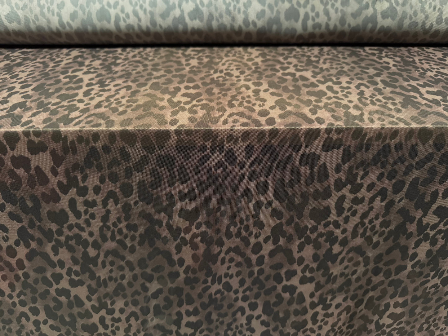 Power mesh net stretch spandex fabric, per metre - cheetah animal print - taupe