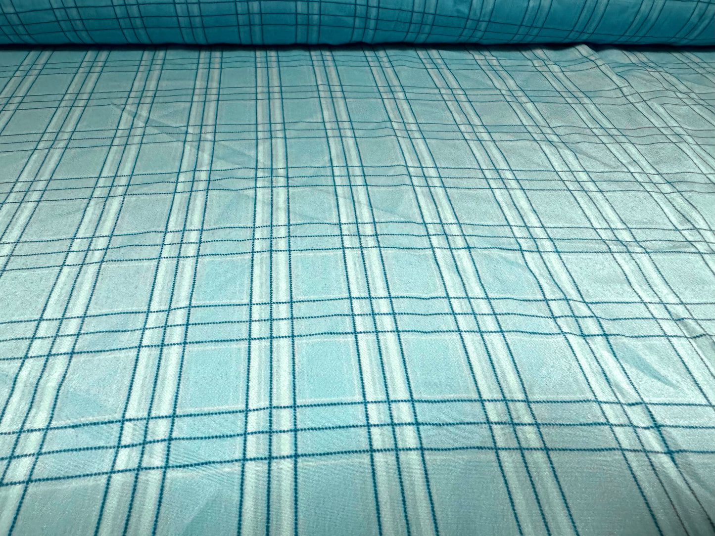 Koshibo crepe woven dress fabric, per metre - check print - aqua