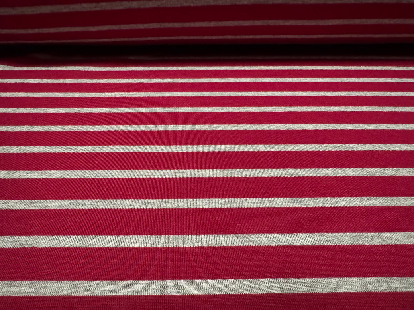Viscose blend single jersey fabric, per metre - stripe - fuchsia & grey marl