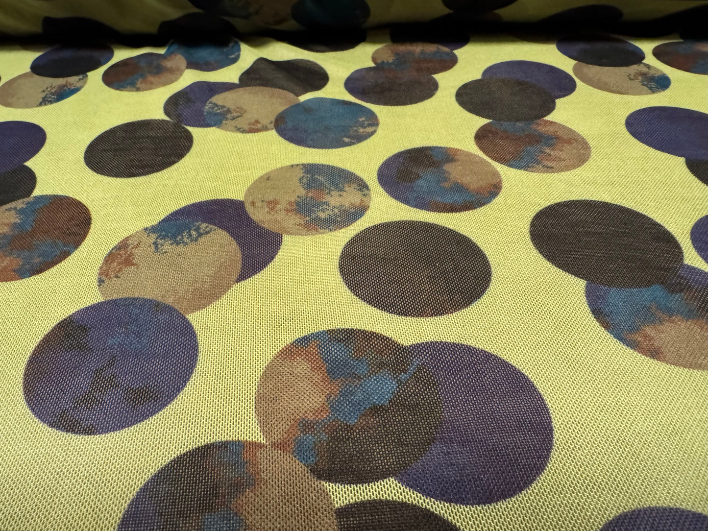 Power mesh net stretch spandex fabric, per metre - Moons of Jupiter - chartreuse