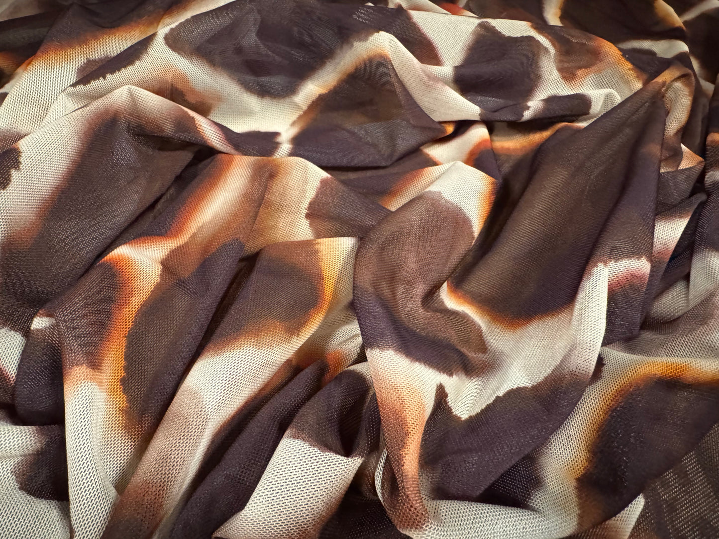 Power mesh net stretch spandex fabric, per metre - giraffe print - brown & cream