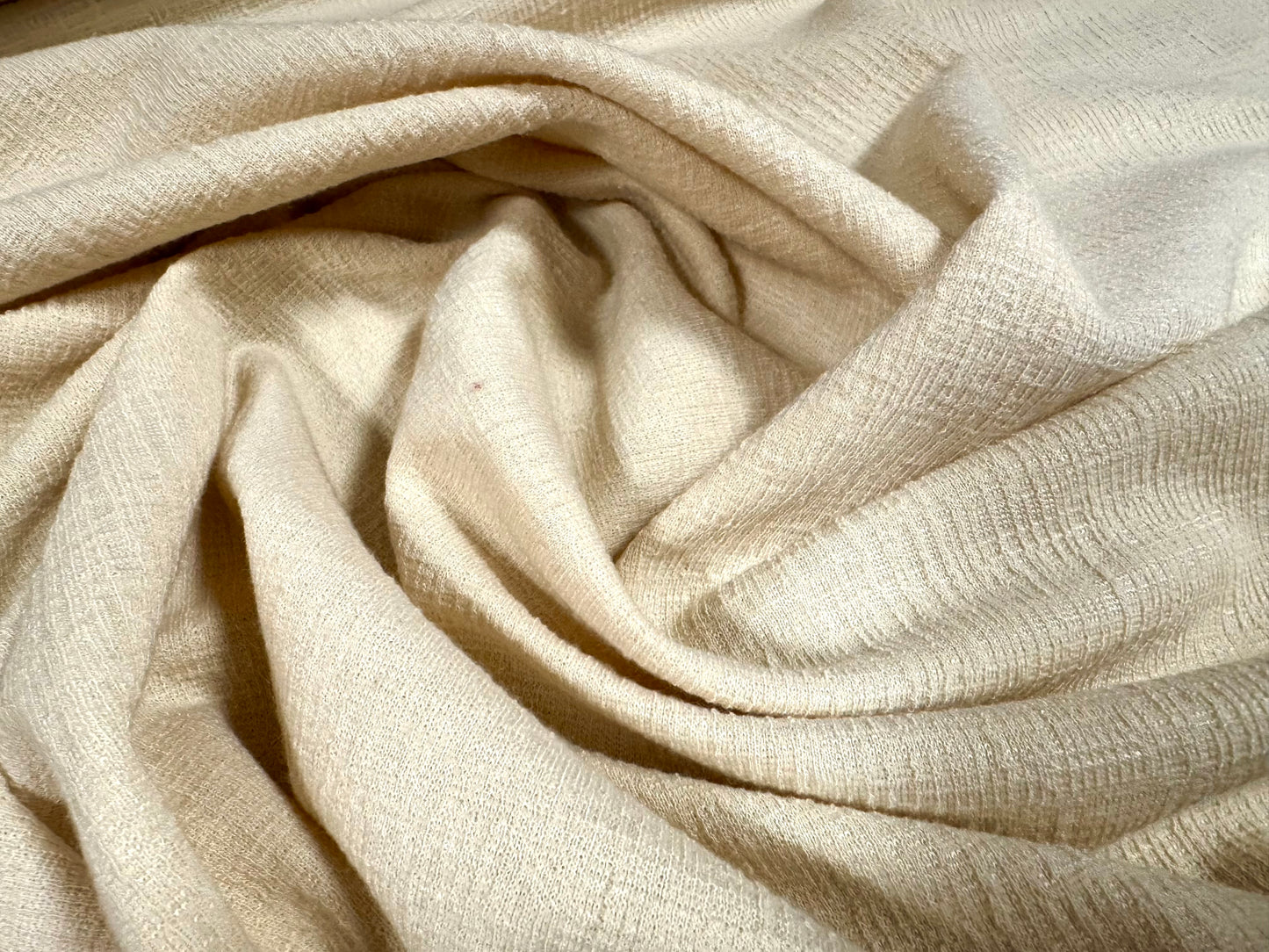 Strawcloth textured double jersey stretch spandex fabric, per metre - plain - oyster
