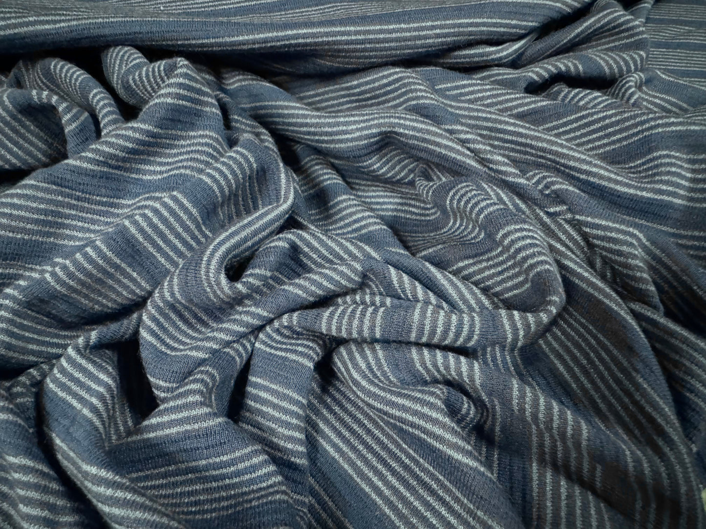 Stretch double jersey fabric, per metre - stripe- dual face - denim blue