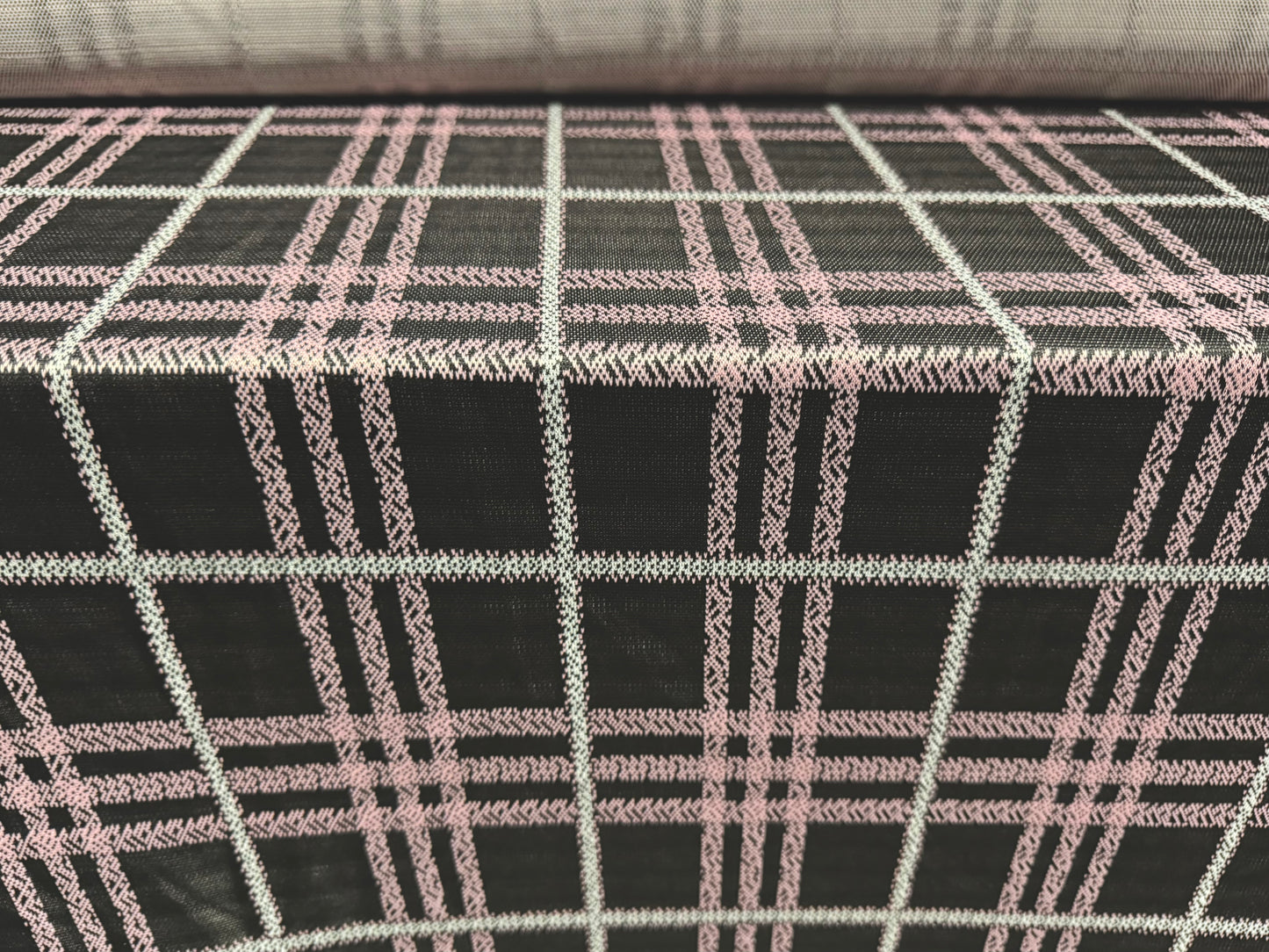 Stretch spandex double jersey fabric, per metre - tartan plaid - dusky pink