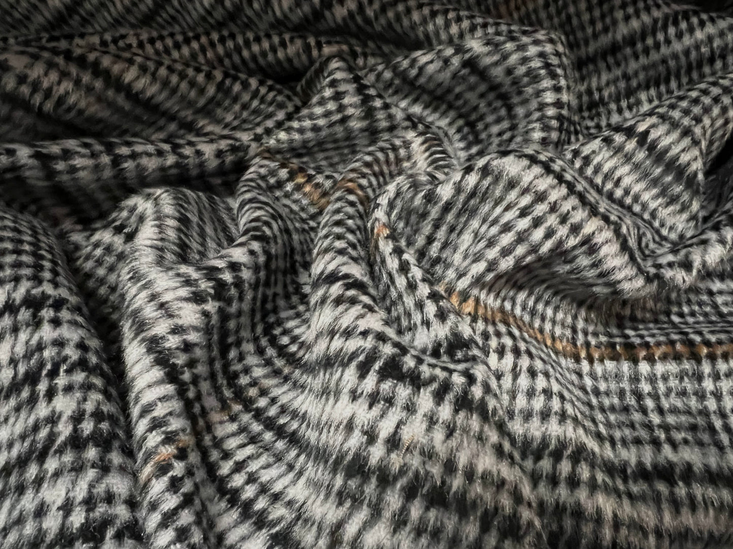 Wool mouflon coat jacket fabric, per metre - plaid check - grey brown & black