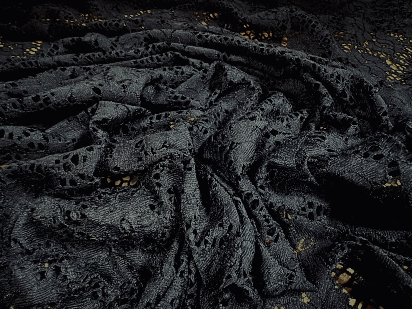 Soft corded stretch lace dress fabric, per metre - floral - black