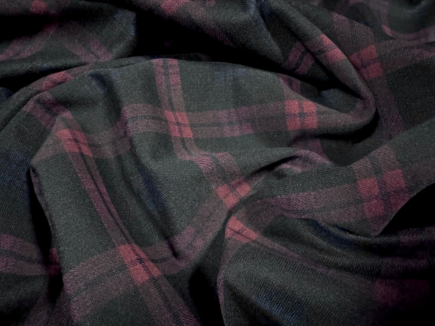 Ponte Roma double jersey knit dress fabric, per metre - tartan check - navy black & Red