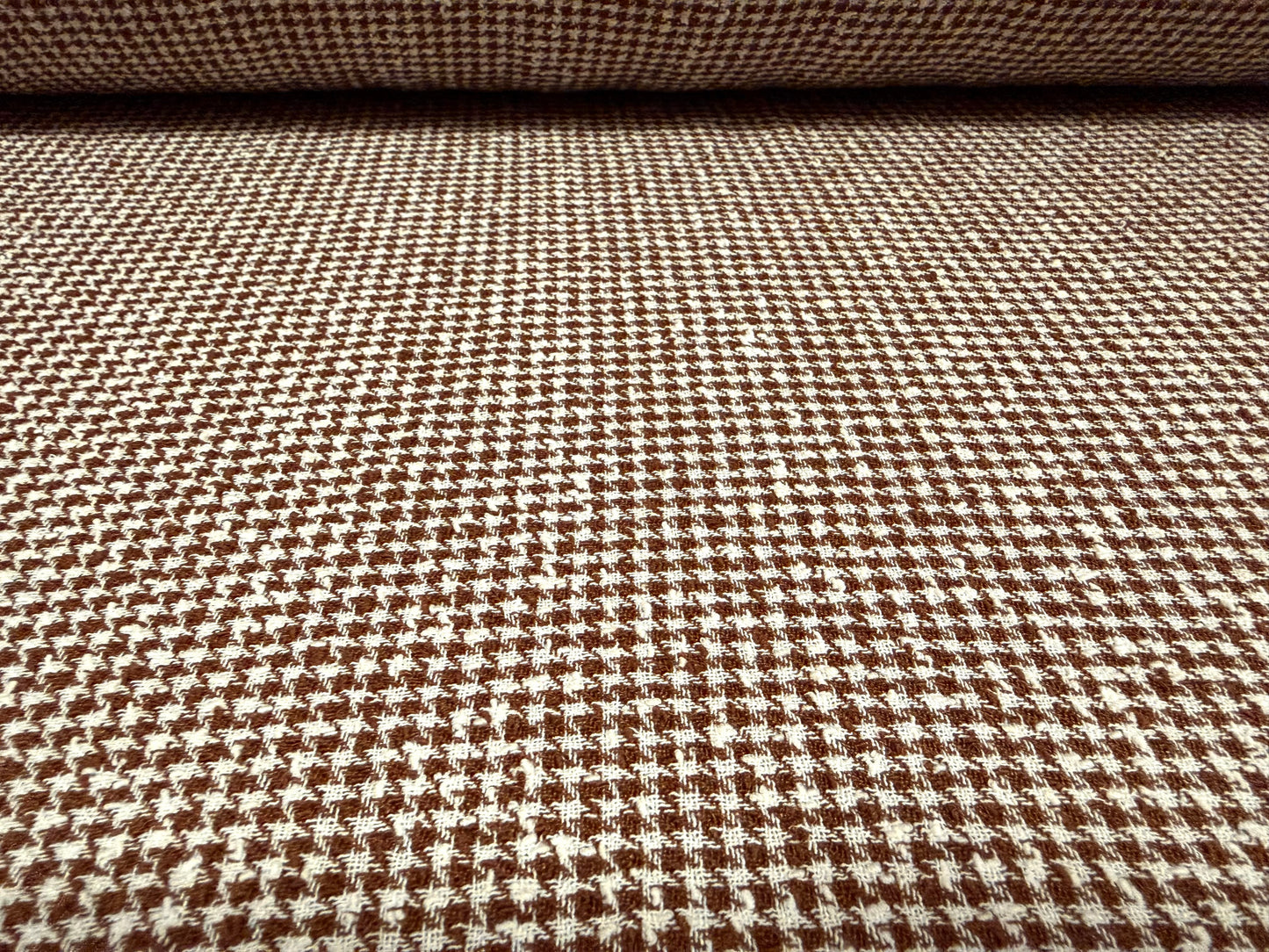 Wool bouclé fabric, per metre - dogtooth - brown & white