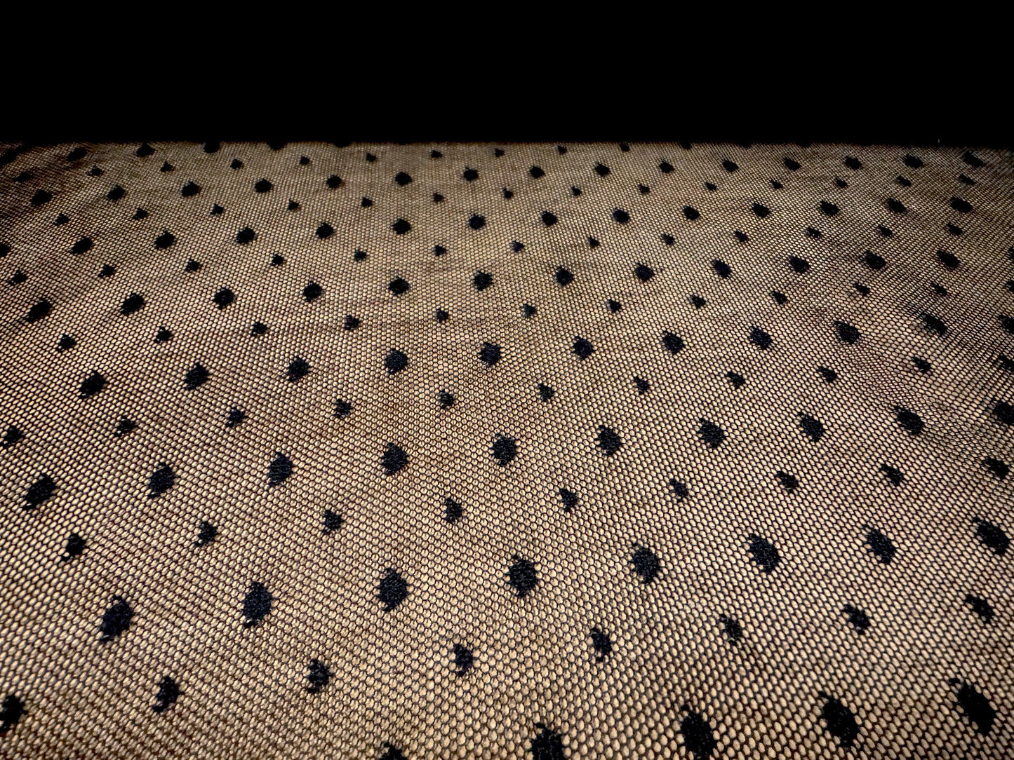 Stretch spandex mesh fabric, per metre - dobby spot - black
