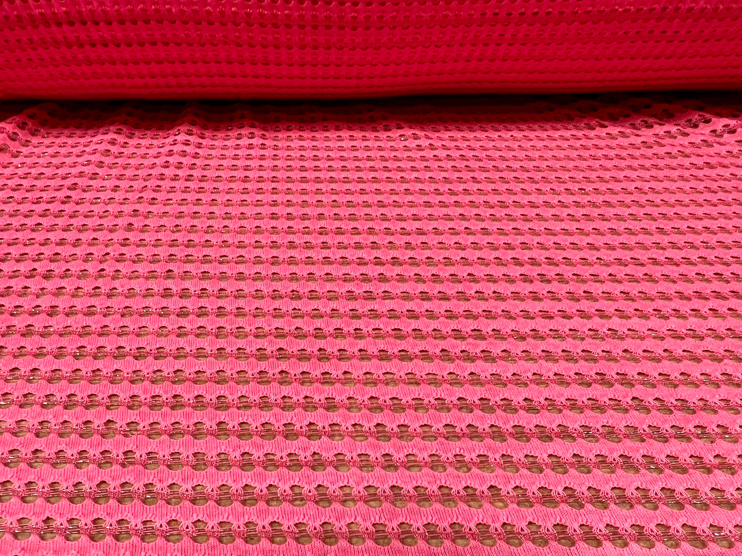 Metallic crochet knitwear jersey fabric, per metre - shocking pink & silver