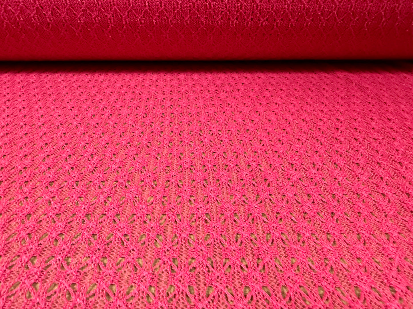 Crochet knit lace dress fabric, per metre - hot cerise pink