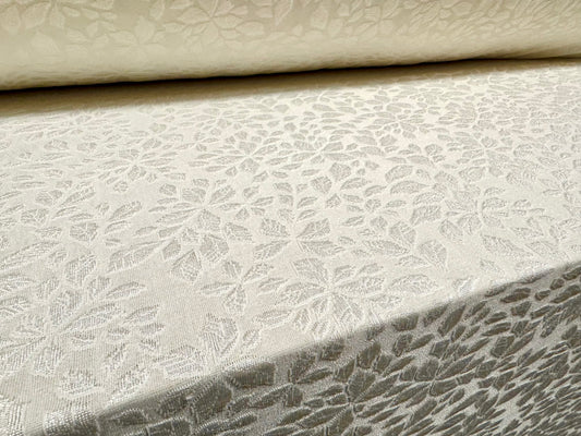 Stretch spandex jersey fabric, per metre - floral leaf jacquard - cream