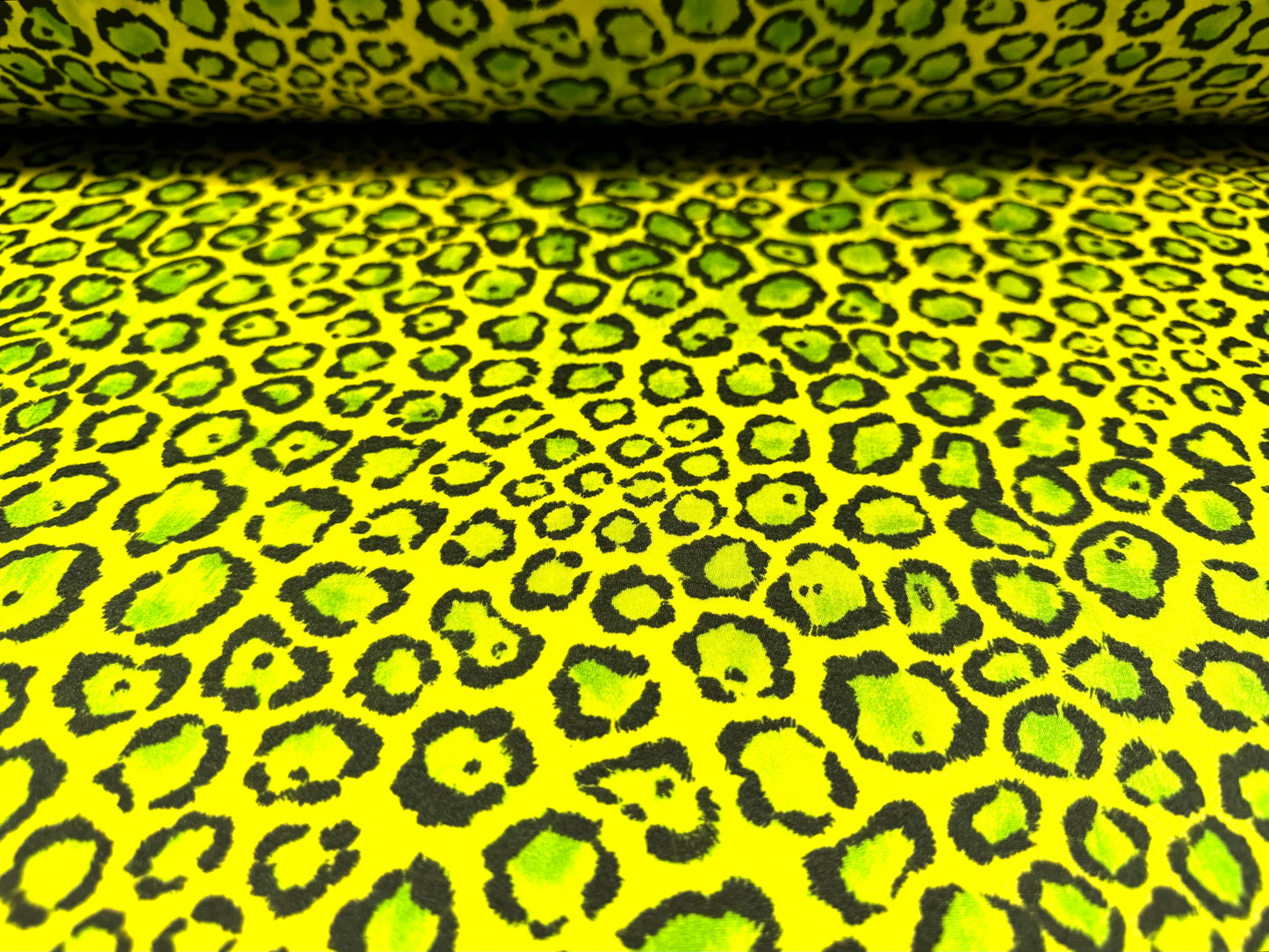Swimwear stretch spandex jersey fabric, per metre - stylised cheetah print - yellow & green