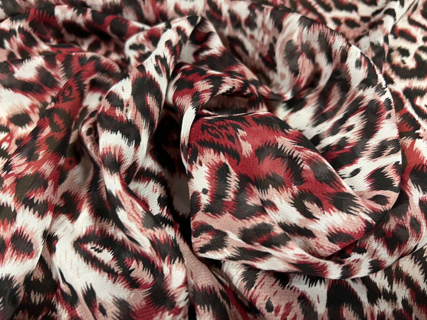 Chiffon woven dress blouse fabric, per metre - leopardskin print - wine & black