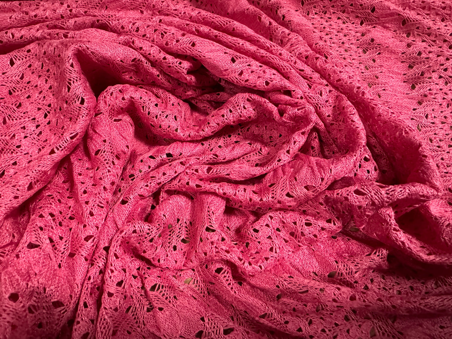 Crochet lace dress fabric, per metre - abstract stripe - pink