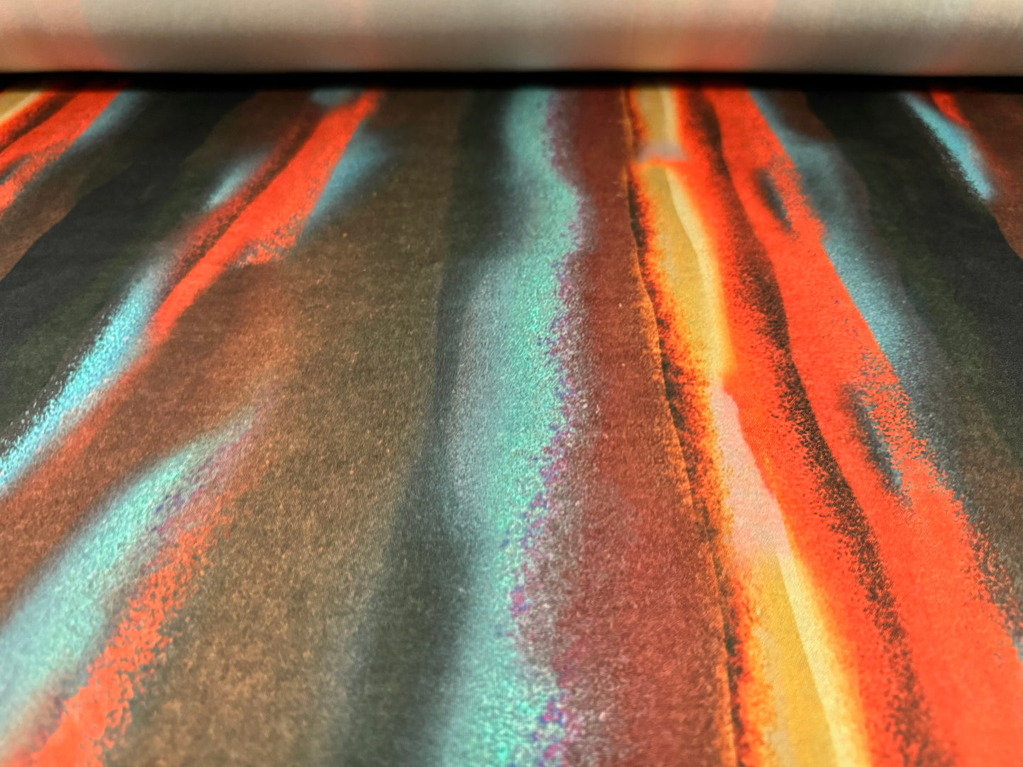 ITY stretch spandex single jersey fabric, per metre - smudge stripe print - turquoise & orange
