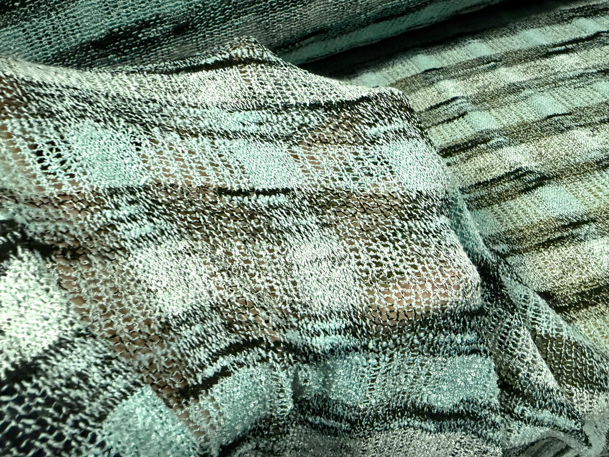 Melange knitwear crepe jersey fabric, per metre - check - Aqua