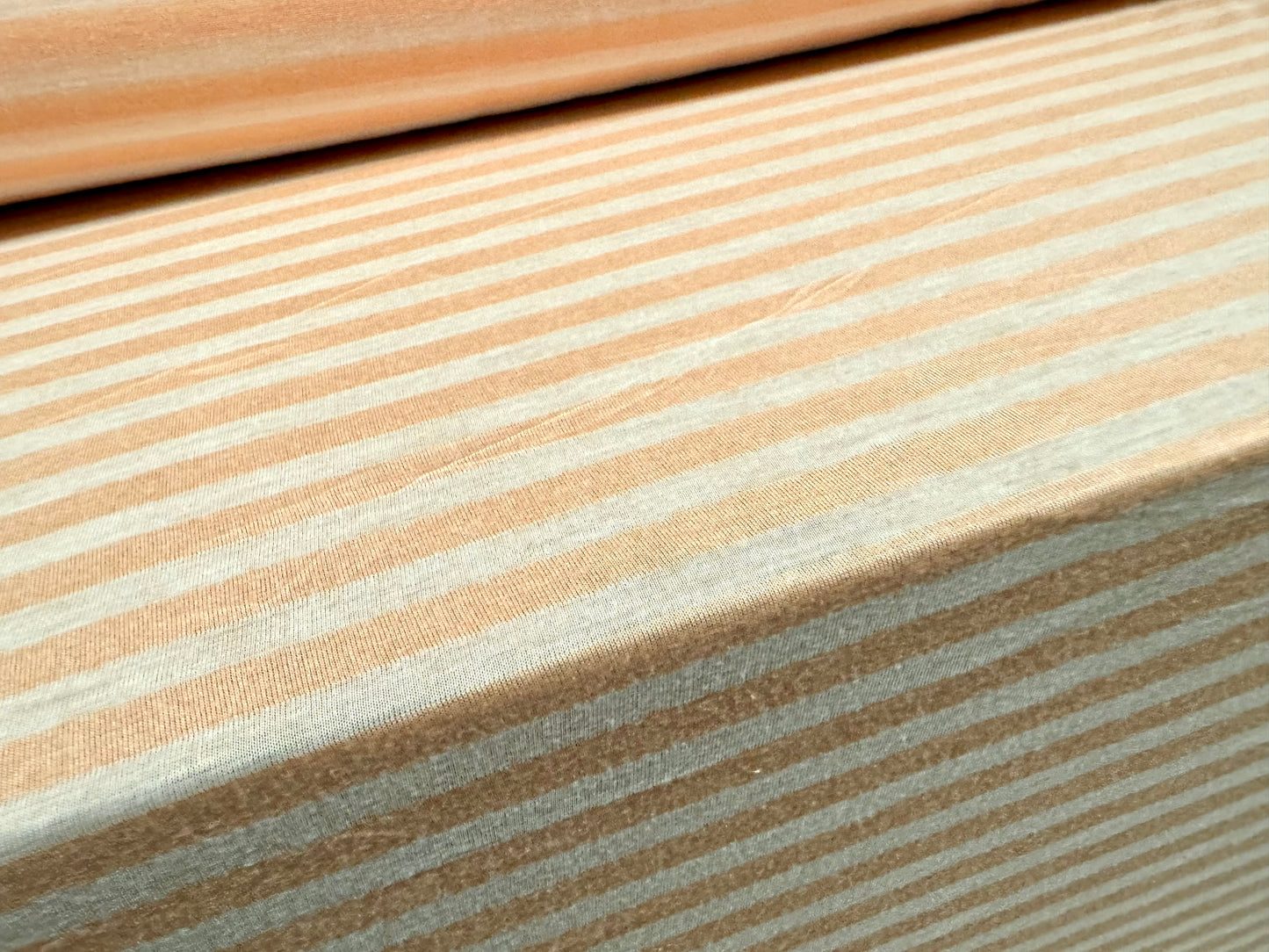 Lightweight viscose single jersey fabric, per metre - stripe - peach & ivory