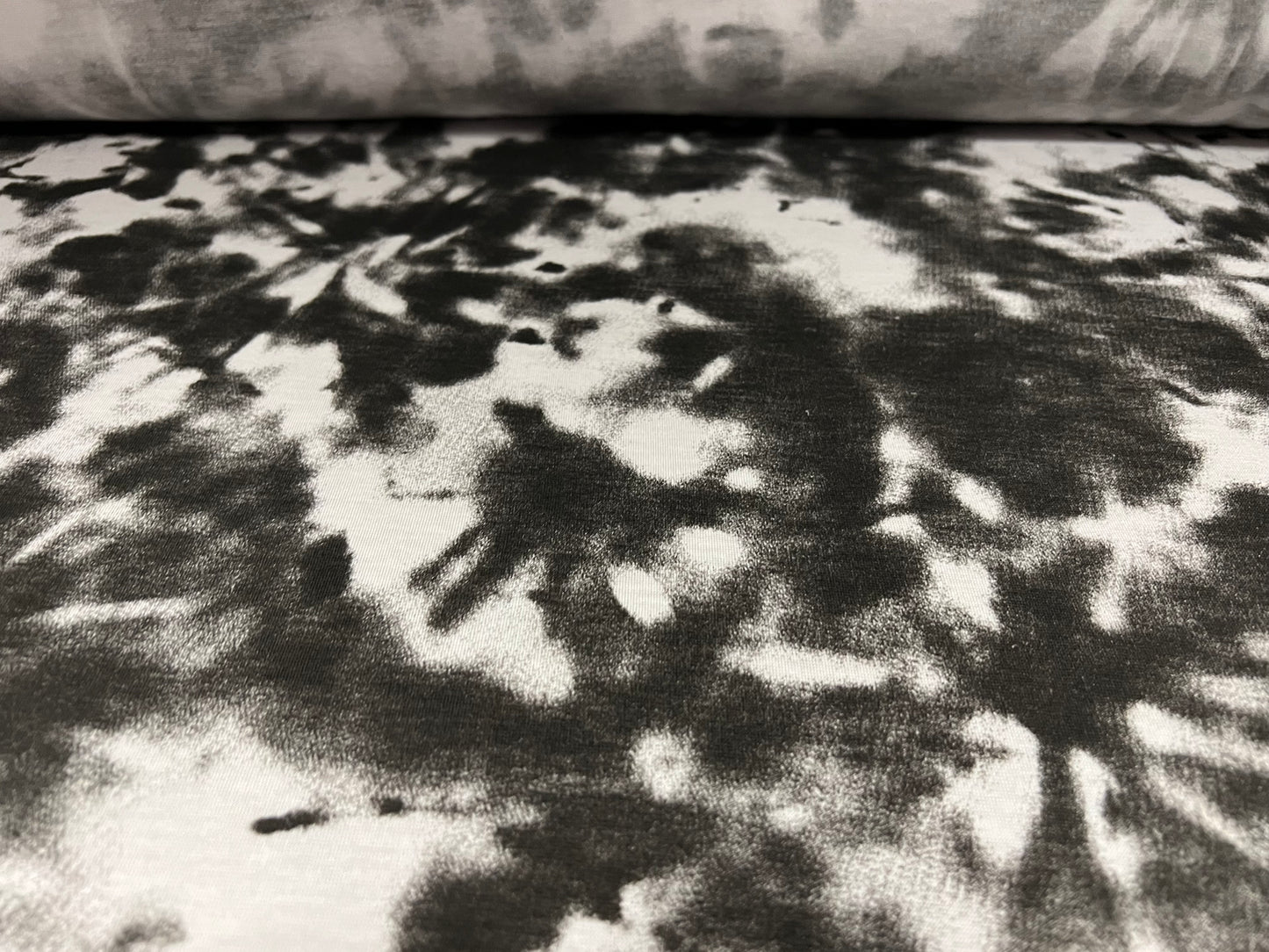 Soft handle single jersey fabric, per metre - tie dye print - charcoal & white