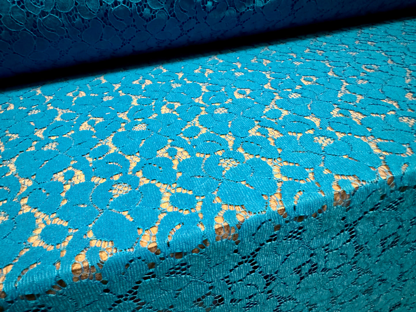 Lace dress fabric, per metre - floral pattern - turquoise