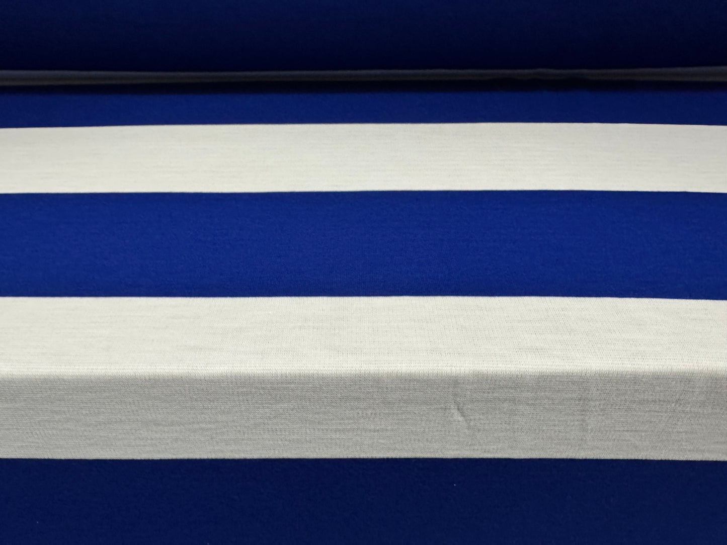 Knitwear jersey fabric, per metre - Rugby stripe - cobalt blue & white