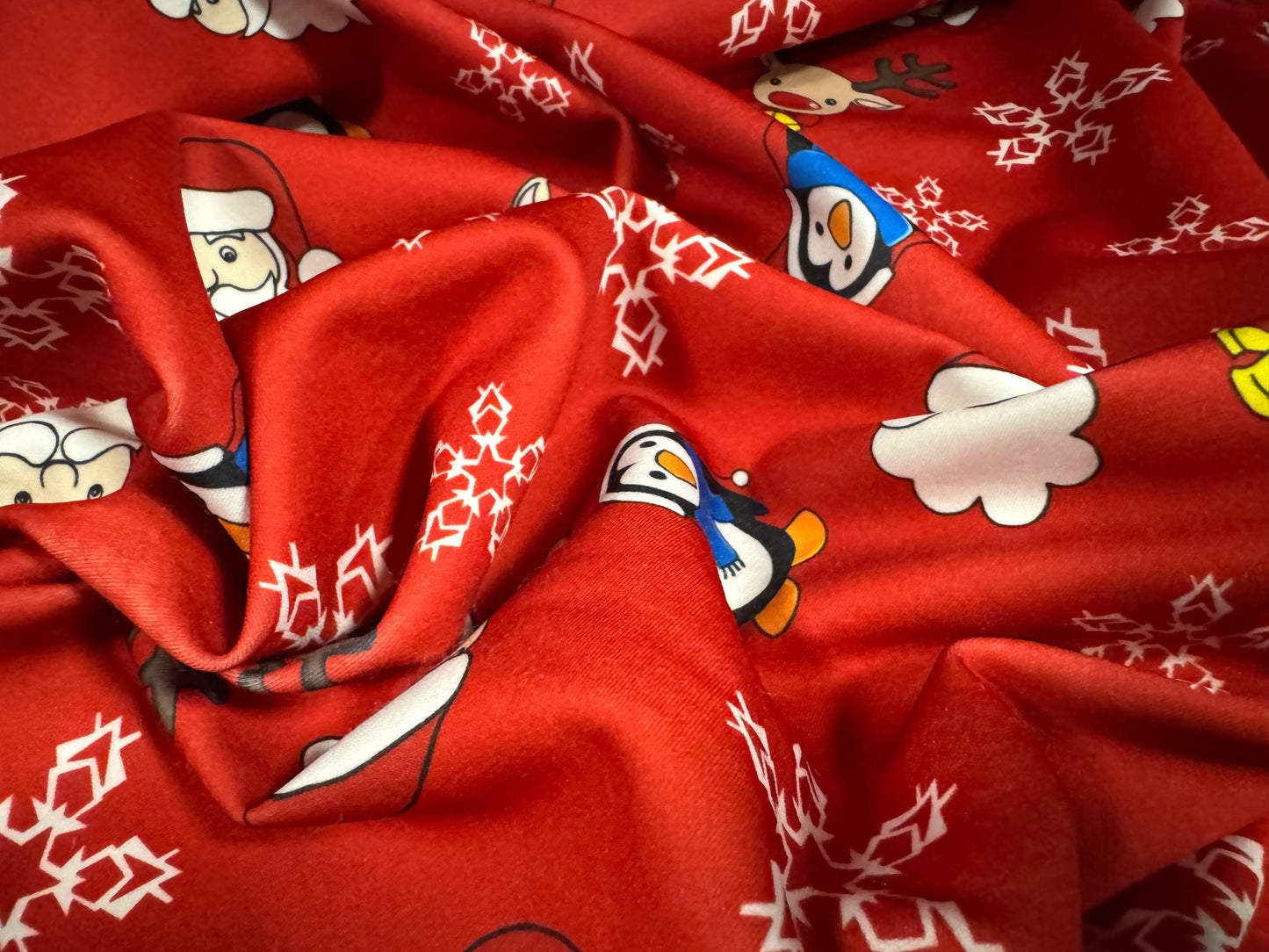 Scuba stretch spandex double jersey fabric, per metre - Santa Claus Christmas print - red