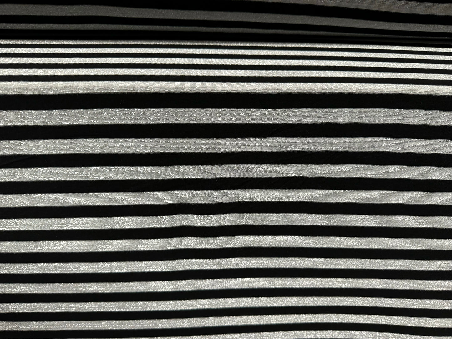 Metallic stretch single jersey fashion fabric, per metre - striped - black with silver lurex