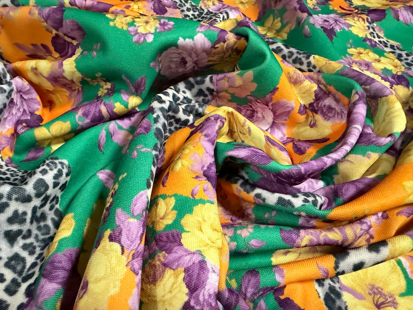 Toledo double jersey fabric, per metre - leopard skin floral print - multicolour