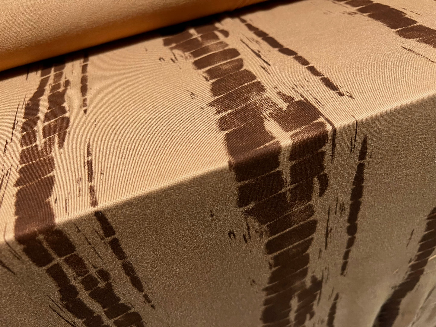 Viscose spandex stretch single jersey fabric, per metre - abstract stripe print - caramel & brown