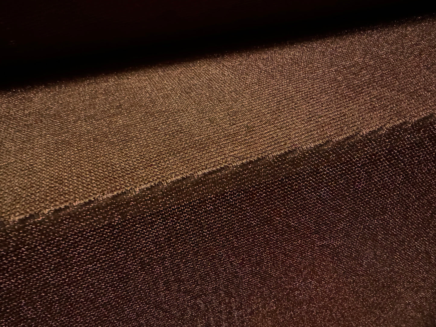 Metallic stretch chainmail mesh fabric, per metre - dark brown with copper lurex