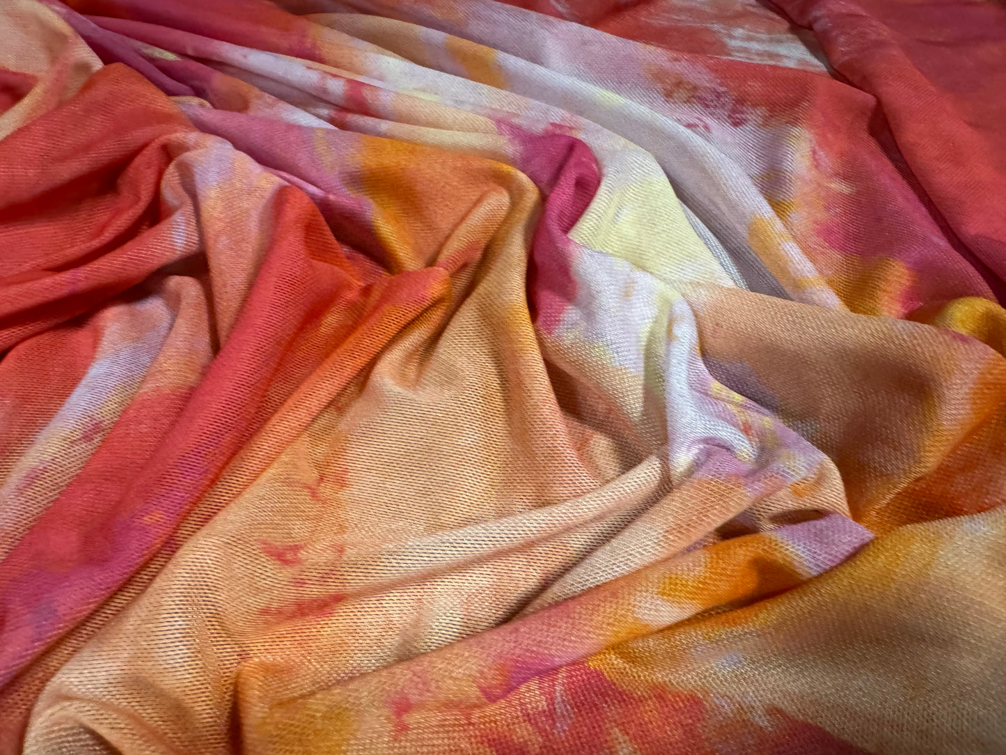 Power mesh net stretch spandex fabric, per metre - abstract print - raspberry ripple