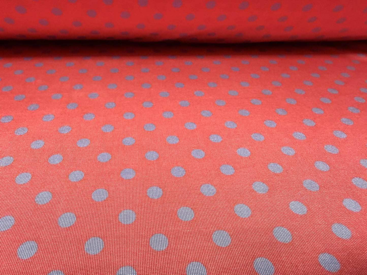Stretch spandex single jersey fashion fabric, per metre - polka dot print - pink & sky blue