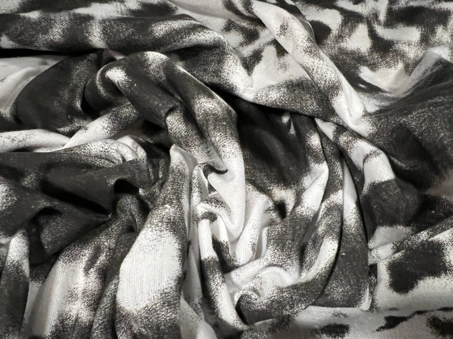 Soft handle single jersey fabric, per metre - tie dye print - charcoal & white
